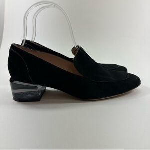 Stewart Weizman Black Suede Loafers With Clear Block Heel Women’s Size 7